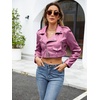 image:imageBellivera Womens Cropped Faux Leather Jacket Bomber Zip Up Coat PU Moto Bike OutwearPurple Crop