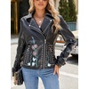 image:imageBellivera Womens Faux Leather Embroidered Casual Lapel Jacket Floral Lightweight Moto Biker Coat for Spring FallBlack Studded Jacket