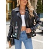 image:imageBellivera Womens Faux Leather Embroidered Casual Lapel Jacket Floral Lightweight Moto Biker Coat for Spring FallBlack Studded Jacket