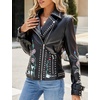 image:imageBellivera Womens Faux Leather Embroidered Casual Lapel Jacket Floral Lightweight Moto Biker Coat for Spring FallBlack Studded Jacket