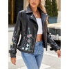 image:imageBellivera Womens Faux Leather Embroidered Casual Lapel Jacket Floral Lightweight Moto Biker Coat for Spring FallBlack Studded Jacket