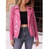 image:imageBellivera Womens Faux Leather Embroidered Casual Lapel Jacket Floral Lightweight Moto Biker Coat for Spring FallPink