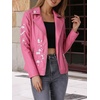 image:imageBellivera Womens Faux Leather Embroidered Casual Lapel Jacket Floral Lightweight Moto Biker Coat for Spring FallPink