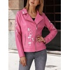 image:imageBellivera Womens Faux Leather Embroidered Casual Lapel Jacket Floral Lightweight Moto Biker Coat for Spring FallPink