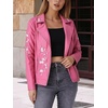 image:imageBellivera Womens Faux Leather Embroidered Casual Lapel Jacket Floral Lightweight Moto Biker Coat for Spring FallPink