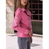 image:imageBellivera Womens Faux Leather Embroidered Casual Lapel Jacket Floral Lightweight Moto Biker Coat for Spring FallPink
