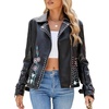 image:imageBellivera Womens Faux Leather Embroidered Casual Lapel Jacket Floral Lightweight Moto Biker Coat for Spring FallBlack Studded Jacket