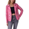 image:imageBellivera Womens Faux Leather Embroidered Casual Lapel Jacket Floral Lightweight Moto Biker Coat for Spring FallPink