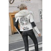 image:imageBellivera Faux Leather Jacket for Women Floral Moto Short Coat  Vegan Spring Fall Belted Streetwear with Punk Graffiti Graphic Print Notched Studded Lapel Asymmetrical zip For ConcertWhite With Collar