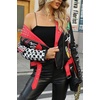 image:imageBellivera Faux Leather Jacket for Women Floral Moto Short Coat  Vegan Spring Fall Belted Streetwear with Punk Graffiti Graphic Print Notched Studded Lapel Asymmetrical zip For ConcertBlack Red