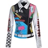 image:imageBellivera Faux Leather Jacket for Women Floral Moto Short Coat  Vegan Spring Fall Belted Streetwear with Punk Graffiti Graphic Print Notched Studded Lapel Asymmetrical zip For ConcertSliver Blue Pink