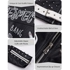 image:imageBellivera Faux Leather Jacket for Women Floral Moto Short Coat  Vegan Spring Fall Belted Streetwear with Punk Graffiti Graphic Print Notched Studded Lapel Asymmetrical zip For ConcertBlack White