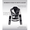 image:imageBellivera Faux Leather Jacket for Women Floral Moto Short Coat  Vegan Spring Fall Belted Streetwear with Punk Graffiti Graphic Print Notched Studded Lapel Asymmetrical zip For ConcertBlack White
