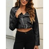 image:imageBellivera Womens Cropped Faux Leather Jacket Bomber PU Moto Coat  Lightweight Lined Zip Up Aviator Bike Outwear Cute Short Spring Fall Edgy Vintage Outfit for Casual Rock ConcertBlack Crop