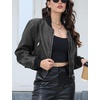 image:imageBellivera Womens Cropped Faux Leather Jacket Bomber PU Moto Coat  Lightweight Lined Zip Up Aviator Bike Outwear Cute Short Spring Fall Edgy Vintage Outfit for Casual Rock ConcertCharcoal Gray