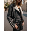 image:imageBellivera Womens Cropped Faux Leather Jacket Bomber PU Moto Coat  Lightweight Lined Zip Up Aviator Bike Outwear Cute Short Spring Fall Edgy Vintage Outfit for Casual Rock ConcertBlack White Studded