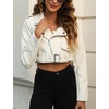 image:imageBellivera Womens Cropped Faux Leather Jacket Bomber PU Moto Coat  Lightweight Lined Zip Up Aviator Bike Outwear Cute Short Spring Fall Edgy Vintage Outfit for Casual Rock ConcertWhite Crop