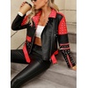 image:imageBellivera Womens Faux Leather ColorBlock Moto Zip Up Jacket  Regular Fit PU Shell Asymmetrical Zip Front ColorBlock Design Belted Waist Ideal for Streetwear and ConcertsRed Black Jacket