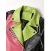 image:imageBellivera Womens Faux Leather ColorBlock Moto Zip Up Jacket  Regular Fit PU Shell Asymmetrical Zip Front ColorBlock Design Belted Waist Ideal for Streetwear and ConcertsPinkgreen
