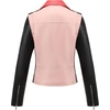 image:imageBellivera Womens Faux Leather ColorBlock Moto Zip Up Jacket  Regular Fit PU Shell Asymmetrical Zip Front ColorBlock Design Belted Waist Ideal for Streetwear and ConcertsBlackpink