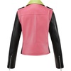 image:imageBellivera Womens Faux Leather ColorBlock Moto Zip Up Jacket  Regular Fit PU Shell Asymmetrical Zip Front ColorBlock Design Belted Waist Ideal for Streetwear and ConcertsPinkgreen