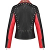image:imageBellivera Womens Faux Leather ColorBlock Moto Zip Up Jacket  Regular Fit PU Shell Asymmetrical Zip Front ColorBlock Design Belted Waist Ideal for Streetwear and ConcertsRedblack