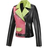 image:imageBellivera Womens Faux Leather ColorBlock Moto Zip Up Jacket  Regular Fit PU Shell Asymmetrical Zip Front ColorBlock Design Belted Waist Ideal for Streetwear and ConcertsPinkgreen