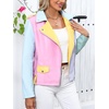 image:imageBellivera Womens Faux Leather ColorBlock Moto Zip Up Jacket  Regular Fit PU Shell Asymmetrical Zip Front ColorBlock Design Belted Waist Ideal for Streetwear and ConcertsMulticolor Jacket