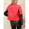 image:imageBellivera Womens Faux Leather ColorBlock Moto Zip Up Jacket  Regular Fit PU Shell Asymmetrical Zip Front ColorBlock Design Belted Waist Ideal for Streetwear and ConcertsRed Black Jacket