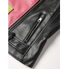 image:imageBellivera Womens Faux Leather ColorBlock Moto Zip Up Jacket  Regular Fit PU Shell Asymmetrical Zip Front ColorBlock Design Belted Waist Ideal for Streetwear and ConcertsPinkgreen