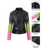 image:imageBellivera Womens Faux Leather ColorBlock Moto Zip Up Jacket  Regular Fit PU Shell Asymmetrical Zip Front ColorBlock Design Belted Waist Ideal for Streetwear and ConcertsBlackgreenred