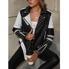 image:imageBellivera Womens Faux Leather ColorBlock Moto Zip Up Jacket  Regular Fit PU Shell Asymmetrical Zip Front ColorBlock Design Belted Waist Ideal for Streetwear and ConcertsWhite Black Jacket