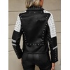 image:imageBellivera Womens Faux Leather ColorBlock Moto Zip Up Jacket  Regular Fit PU Shell Asymmetrical Zip Front ColorBlock Design Belted Waist Ideal for Streetwear and ConcertsWhite Black Jacket