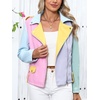 image:imageBellivera Womens Faux Leather ColorBlock Moto Zip Up Jacket  Regular Fit PU Shell Asymmetrical Zip Front ColorBlock Design Belted Waist Ideal for Streetwear and ConcertsMulticolor Jacket