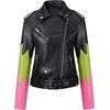 image:imageBellivera Womens Faux Leather ColorBlock Moto Zip Up Jacket  Regular Fit PU Shell Asymmetrical Zip Front ColorBlock Design Belted Waist Ideal for Streetwear and ConcertsBlackgreenred