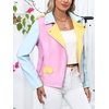 image:imageBellivera Womens Faux Leather ColorBlock Moto Zip Up Jacket  Regular Fit PU Shell Asymmetrical Zip Front ColorBlock Design Belted Waist Ideal for Streetwear and ConcertsMulticolor Jacket