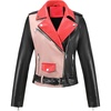 image:imageBellivera Womens Faux Leather ColorBlock Moto Zip Up Jacket  Regular Fit PU Shell Asymmetrical Zip Front ColorBlock Design Belted Waist Ideal for Streetwear and ConcertsBlackpink