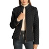 image:imageBellivera Womens FleeceLined Diamond Quilted Puffer Jacket Winter Coat  Stand Collar Casual Padded Outerwear with Soft Thermal Lining Zipper Front and Classic Stitched SurfaceBlack