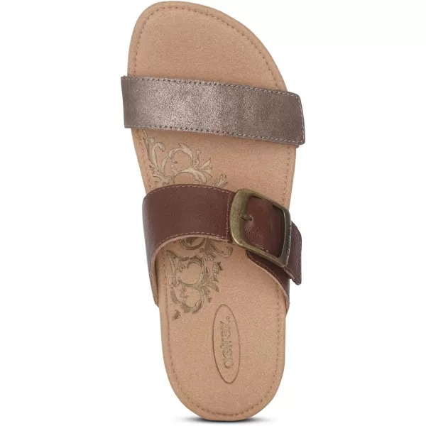 Aetrex Daisy Adjustable Slides for Women - Orthotic Open Toe Leather Arch Support Womens Slides Sandals