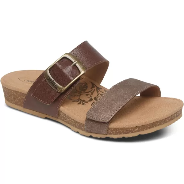 Aetrex Daisy Adjustable Slides for Women - Orthotic Open Toe Leather Arch Support Womens Slides Sandals