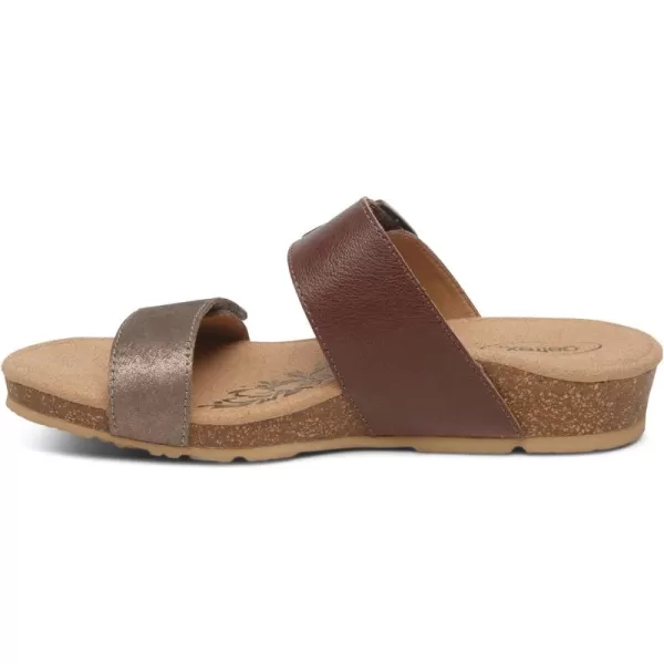 Aetrex Daisy Adjustable Slides for Women - Orthotic Open Toe Leather Arch Support Womens Slides Sandals