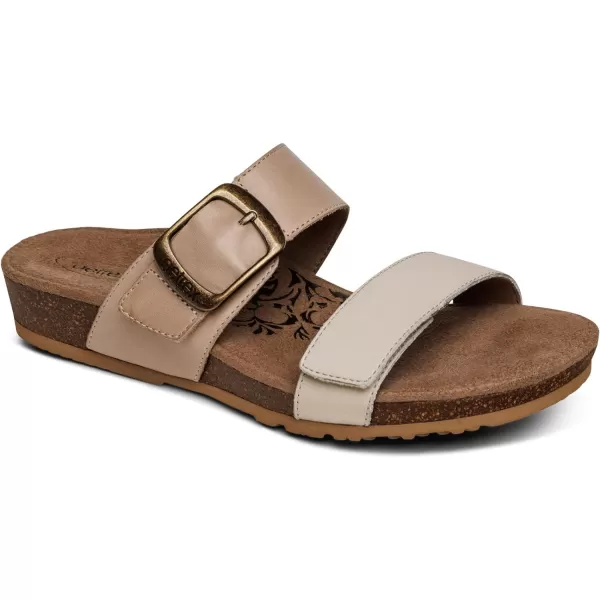 Aetrex Daisy Adjustable Slides for Women - Orthotic Open Toe Leather Arch Support Womens Slides Sandals