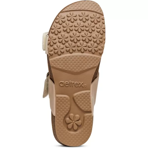 Aetrex Daisy Adjustable Slides for Women - Orthotic Open Toe Leather Arch Support Womens Slides Sandals