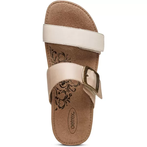 Aetrex Daisy Adjustable Slides for Women - Orthotic Open Toe Leather Arch Support Womens Slides Sandals