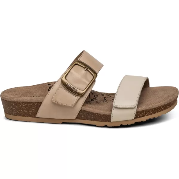 Aetrex Daisy Adjustable Slides for Women - Orthotic Open Toe Leather Arch Support Womens Slides Sandals