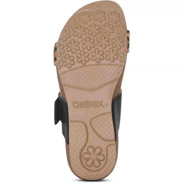 Aetrex Daisy Adjustable Slides for Women - Orthotic Open Toe Leather Arch Support Womens Slides Sandals