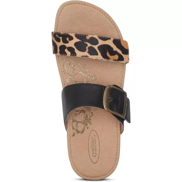 Aetrex Daisy Adjustable Slides for Women - Orthotic Open Toe Leather Arch Support Womens Slides Sandals