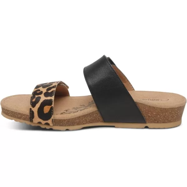 Aetrex Daisy Adjustable Slides for Women - Orthotic Open Toe Leather Arch Support Womens Slides Sandals