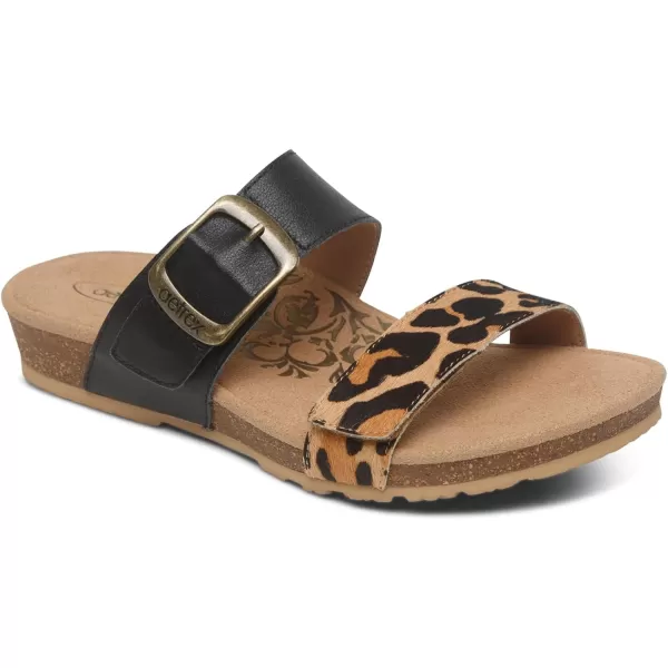 Aetrex Daisy Adjustable Slides for Women - Orthotic Open Toe Leather Arch Support Womens Slides Sandals