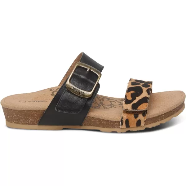 Aetrex Daisy Adjustable Slides for Women - Orthotic Open Toe Leather Arch Support Womens Slides Sandals